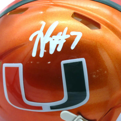Xavier Restrepo autographed orange white Miami Hurricanes mini helmet