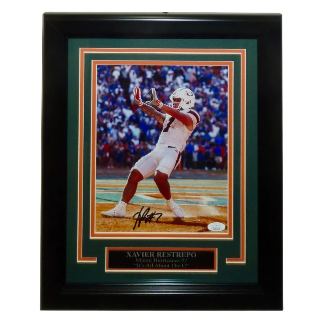Xavier Restrepo Miami Hurricanes deluxe framed signed 8x10 touchdown photo