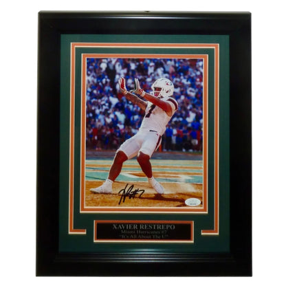 Xavier Restrepo Miami Hurricanes deluxe framed signed 8x10 touchdown photo