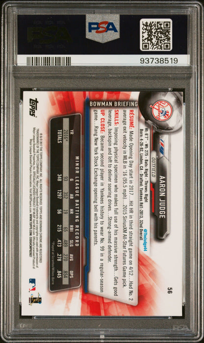 Graded 2017 Topps Bowman Chrome Aaron Judge #56 Batting Rookie RC Baseball Card PSA 10 Gem Mint