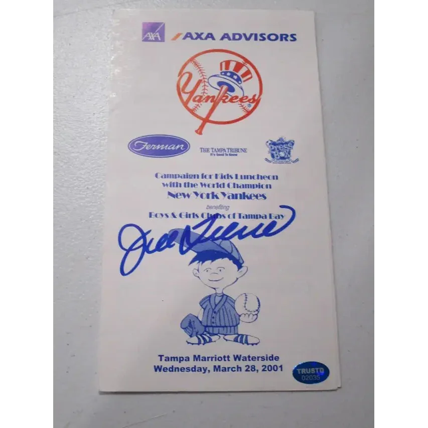 Autographed New York Yankees program with authentication certificate for yankees signed autographed memorabilia