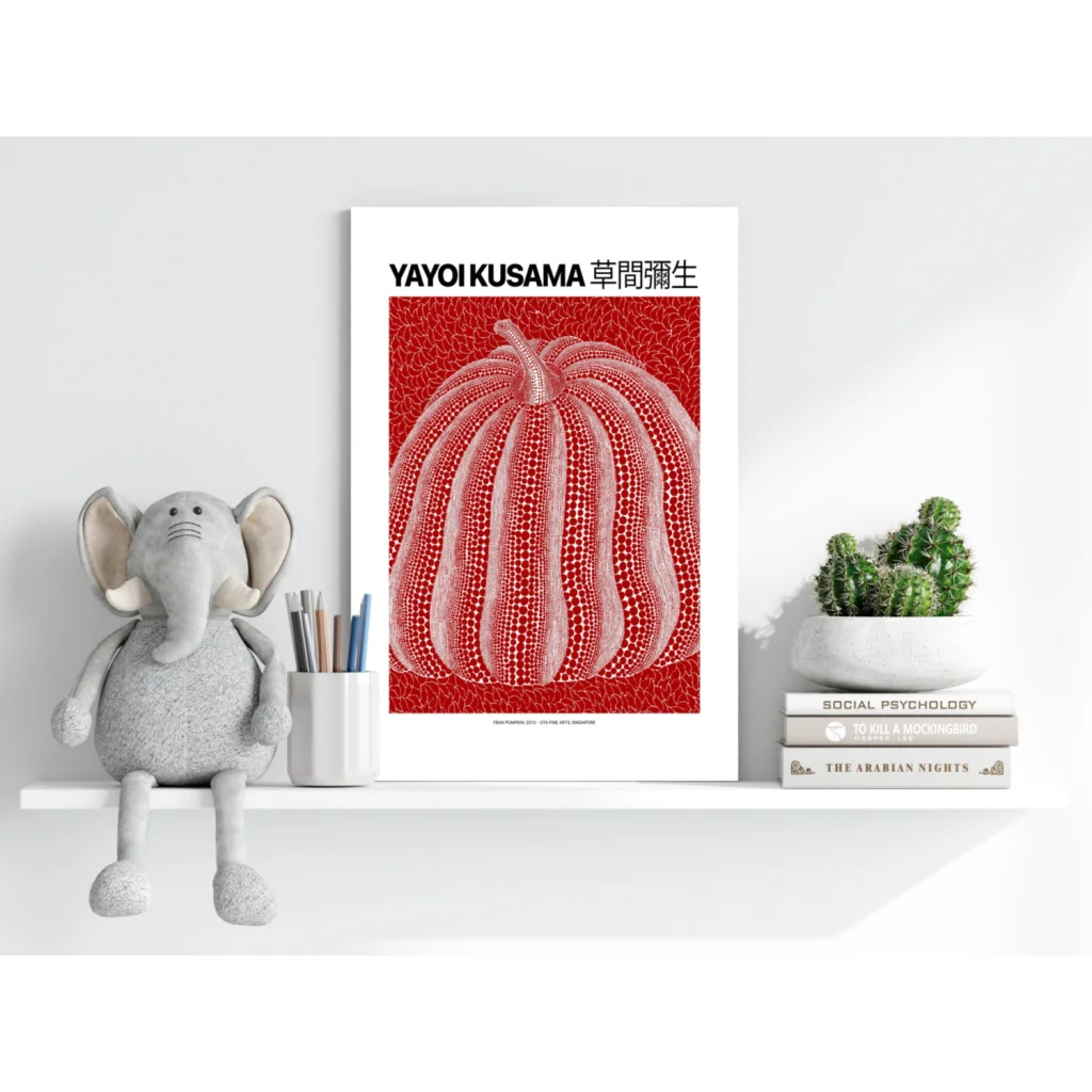 Yayoi Kusama red pumpkin artwork on insigne aluminum prints