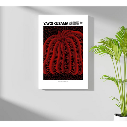 Vibrant Yayoi Kusama red dotted pumpkin on insigne aluminum print