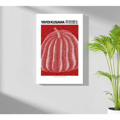 Vibrant Yayoi Kusama red pumpkin with white dots on insigne aluminum prints