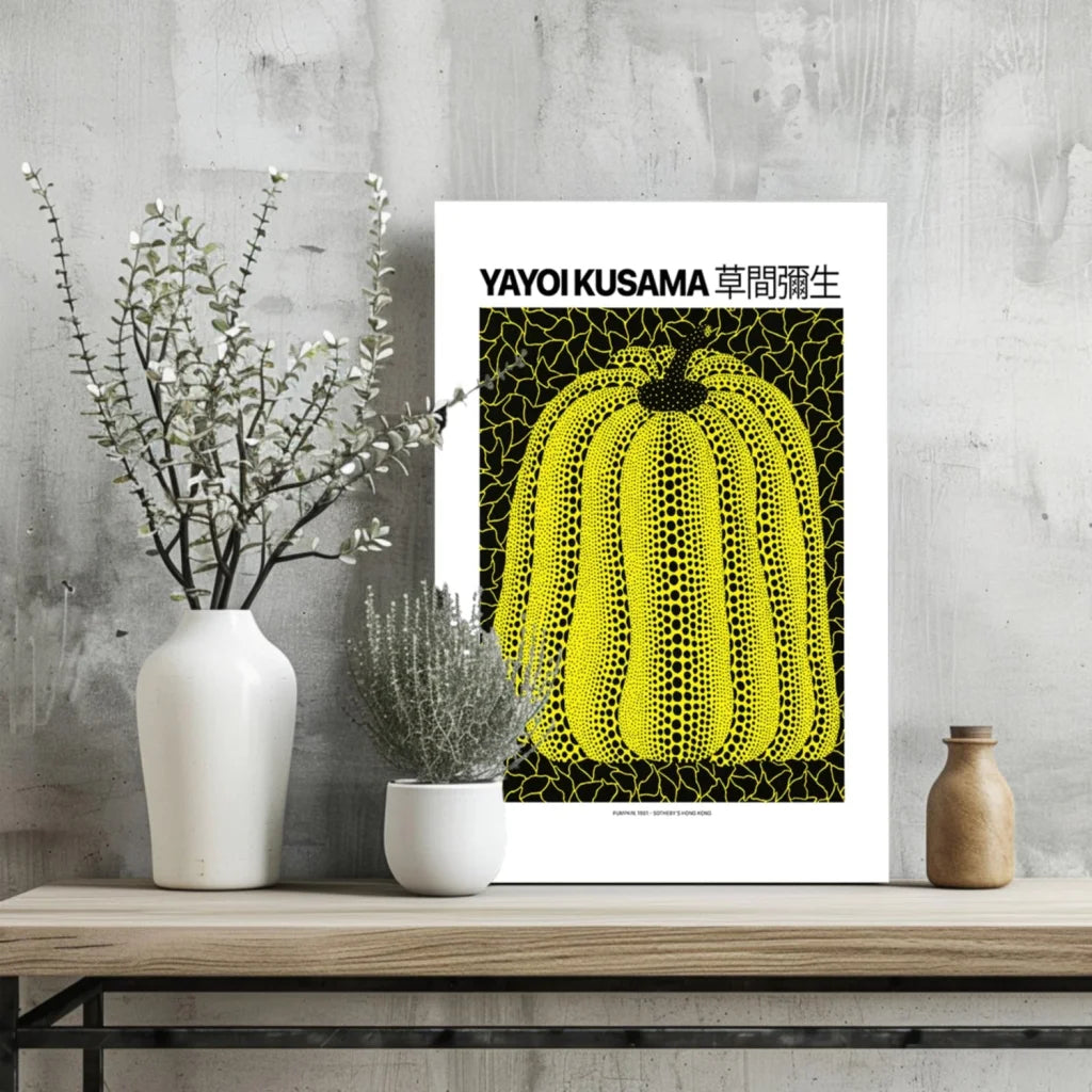 Kusama Pumpkin Insigne Aluminum Prints Glow With Bold Dots | Glass Wall Art Print | vintageantiquesgifts.com
