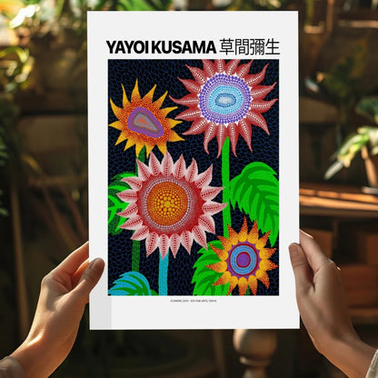 Vibrant Yayoi Kusama flowers poster on insigne aluminum print in durable materials