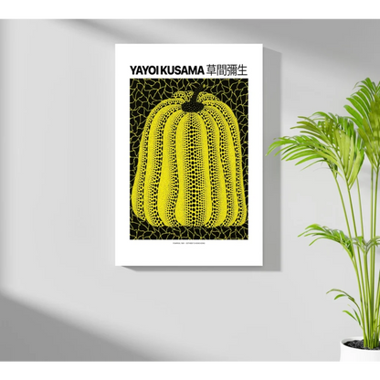Vibrant Yayoi Kusama yellow pumpkin poster with dots on insigne aluminum prints