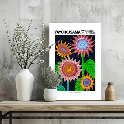 Kusama Sunflower Insigne Aluminum Print in Durable Materials | Glass Wall Art Print | vintageantiquesgifts.com