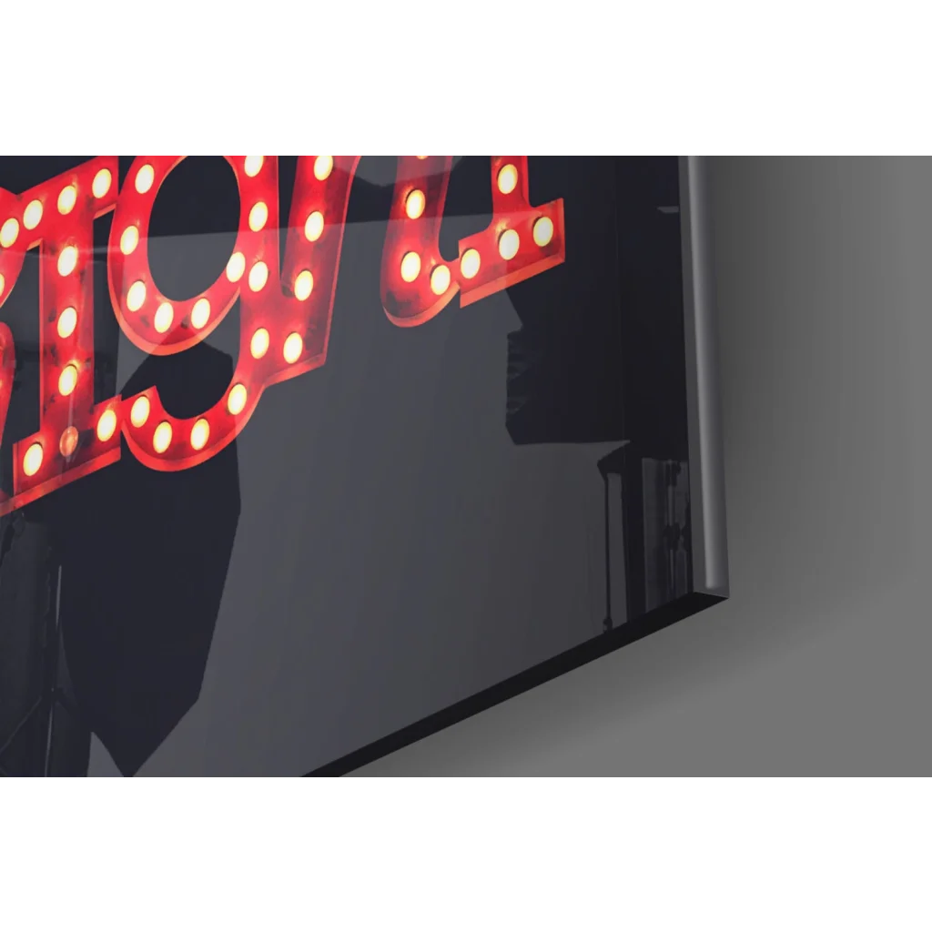 Red illuminated sig marquee in stunning glass wall art print