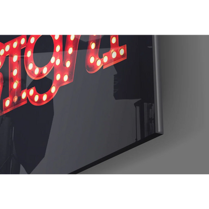 Red illuminated sig marquee in stunning glass wall art print