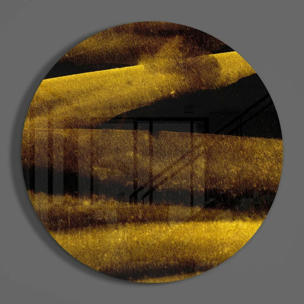 Stunning Gold Abstract Tempered Glass Art Circle | Modern Wall Art Decor | vintageantiquesgifts.com