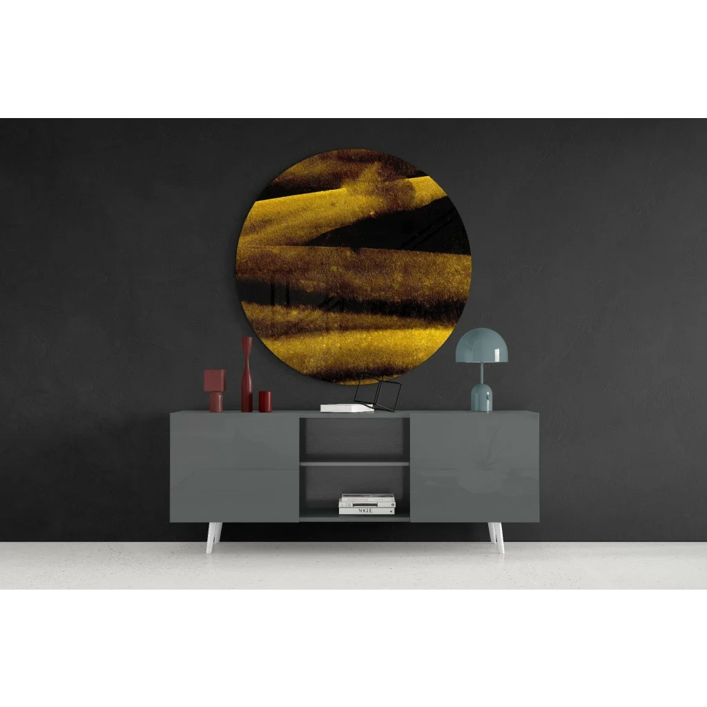 Stunning Gold Abstract Tempered Glass Art Circle | Contemporary Home Wall Art | vintageantiquesgifts.com