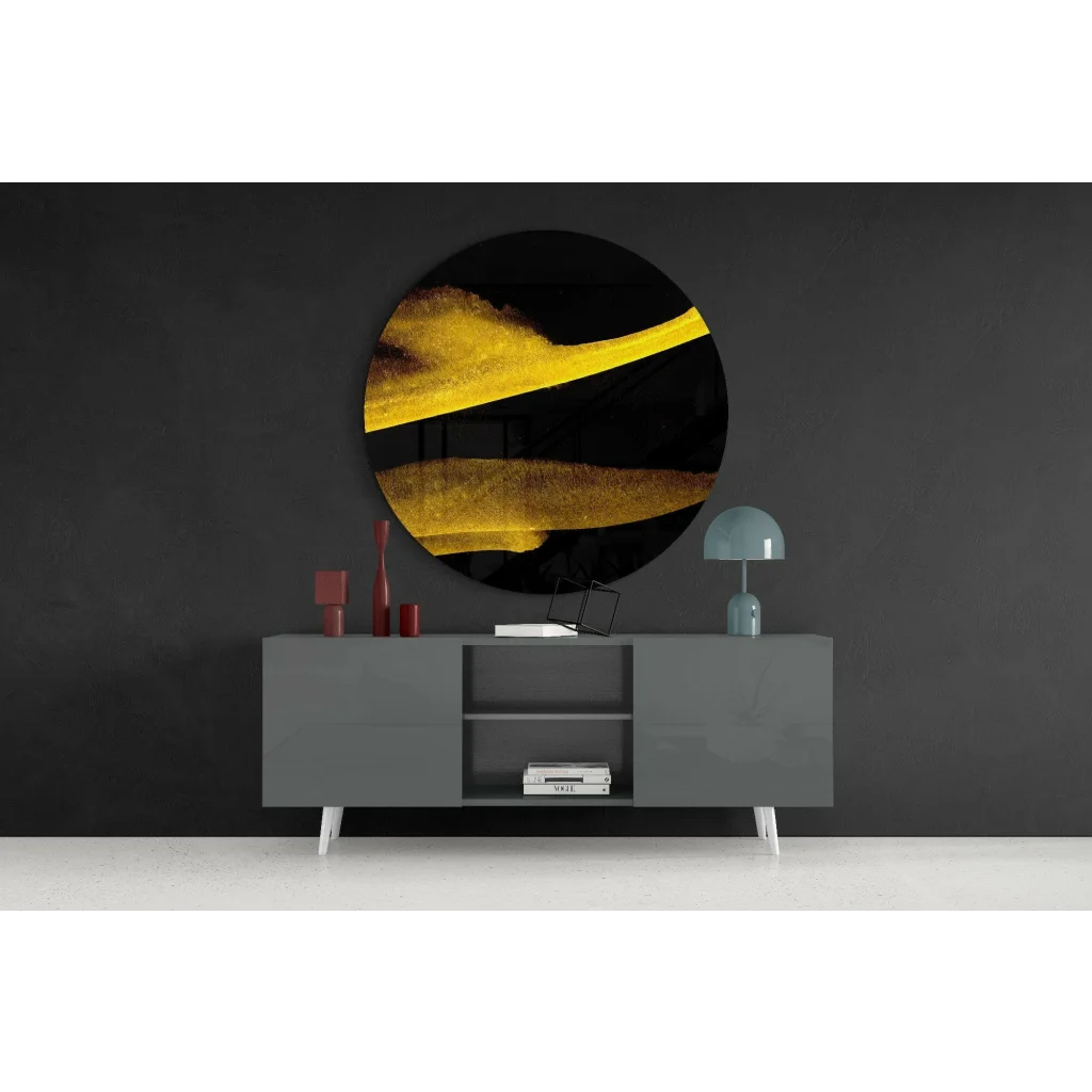Stunning gold streak tempered glass art on black background