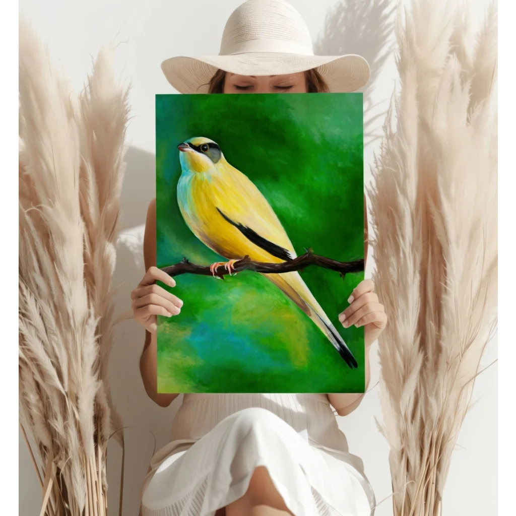Vibrant Yellow Bird Insigne Aluminum Prints for Your Wall | Contemporary Home Wall Art | vintageantiquesgifts.com