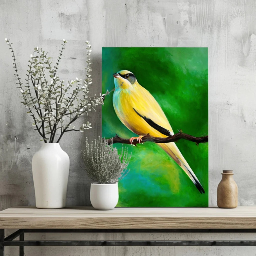 Vibrant Yellow Bird Insigne Aluminum Prints for Your Wall | Glass Wall Art Print | vintageantiquesgifts.com