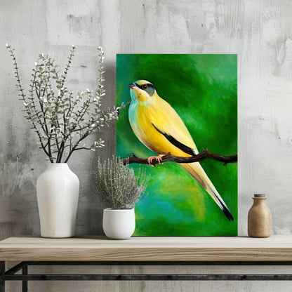 Vibrant Yellow Bird Insigne Aluminum Prints for Your Wall | Glass Wall Art Print | vintageantiquesgifts.com