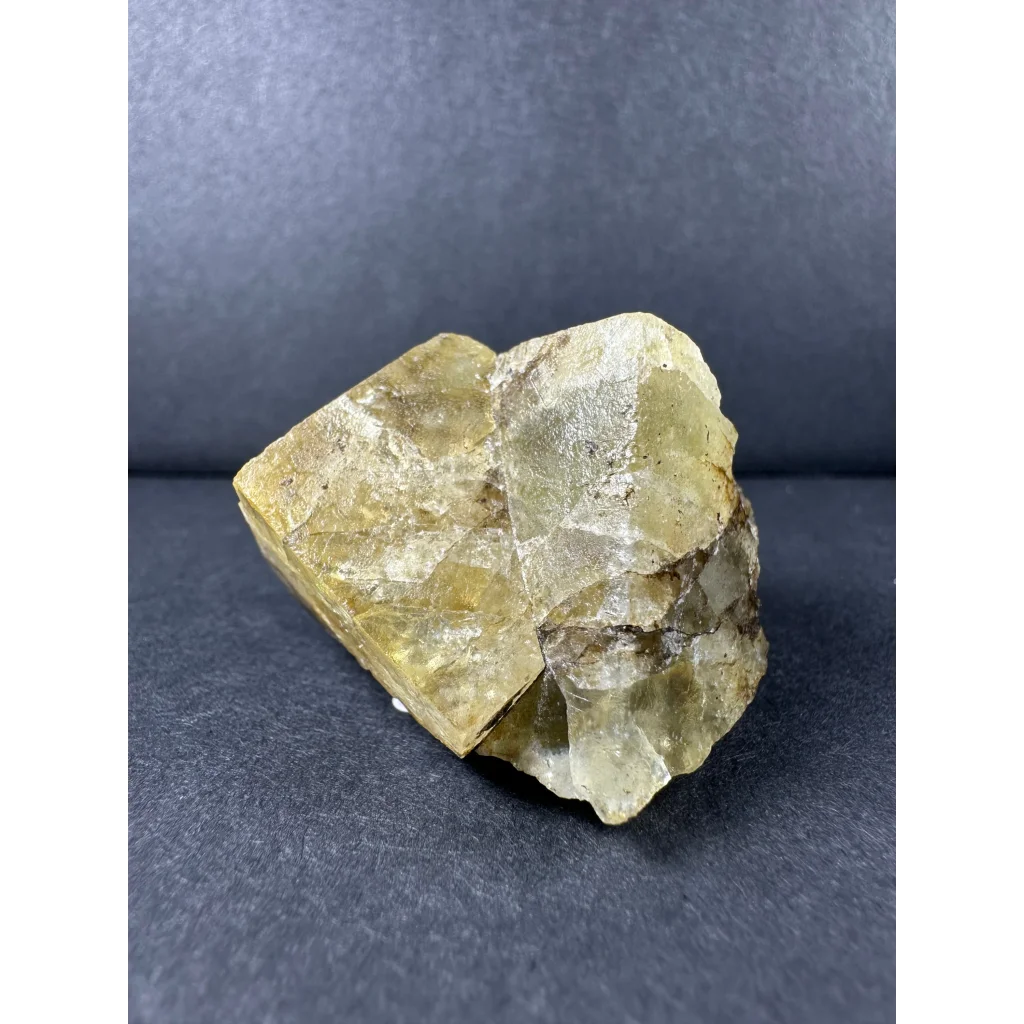 Yellow cubic fluorite cluster with translucent crystalline structure