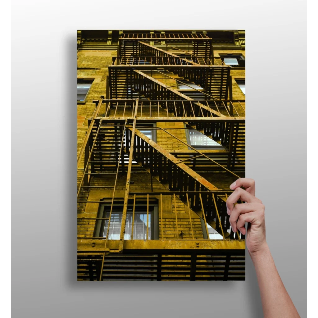Rustic yellow brick fire escape staircase canvas print