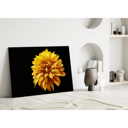 Stunning Yellow Dahlia Black Canvas Wall Art | Modern Wall Art Decor | vintageantiquesgifts.com