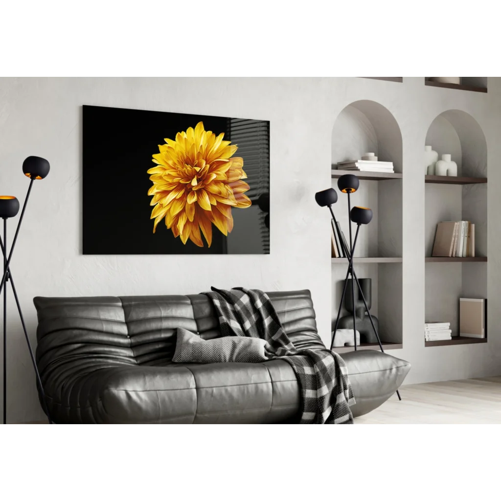Stunning Yellow Dahlia Black Canvas Wall Art | Contemporary Home Wall Art | vintageantiquesgifts.com