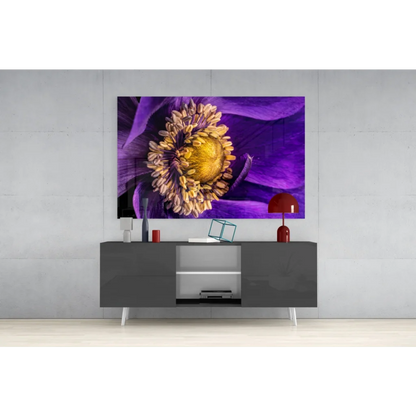 Vibrant purple anemone flower macro on sleek canvas wall art print