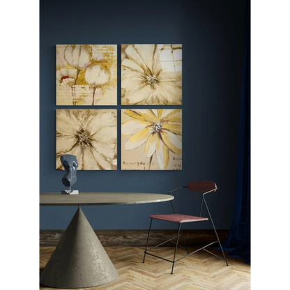 Stunning Floral Glass Wall Art Set in Warm Golden Tones | Modern Wall Art Decor | vintageantiquesgifts.com
