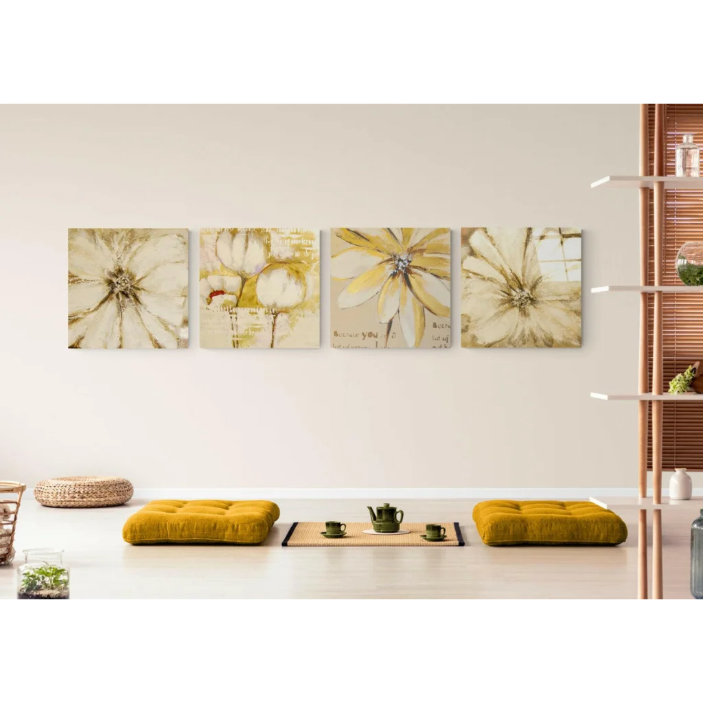 Stunning Floral Glass Wall Art Set in Warm Golden Tones | Glass Wall Art Print | vintageantiquesgifts.com