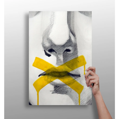 Yellow fox abstract art crossbody bag in textured fabric