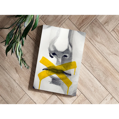 Yellow fox abstract art pillow with bird design on aluminum print