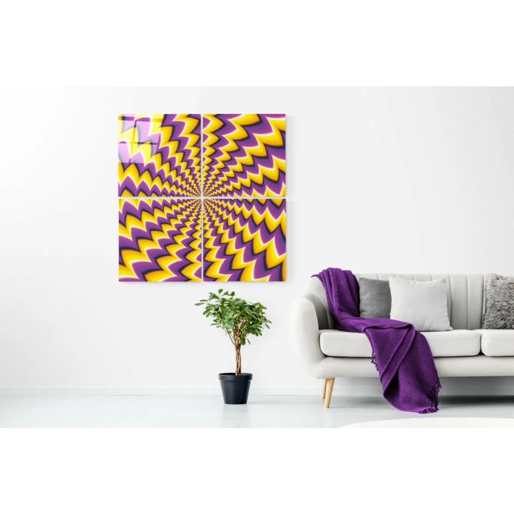 Zigzag Glass Wall Art Panel Set in Purple and Yellow | Glass Wall Art Print | vintageantiquesgifts.com
