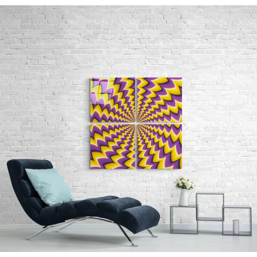 Zigzag Glass Wall Art Panel Set in Purple and Yellow | Modern Wall Art Decor | vintageantiquesgifts.com