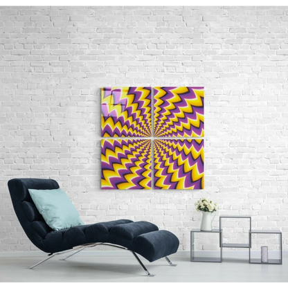 Zigzag Glass Wall Art Panel Set in Purple and Yellow | Modern Wall Art Decor | vintageantiquesgifts.com