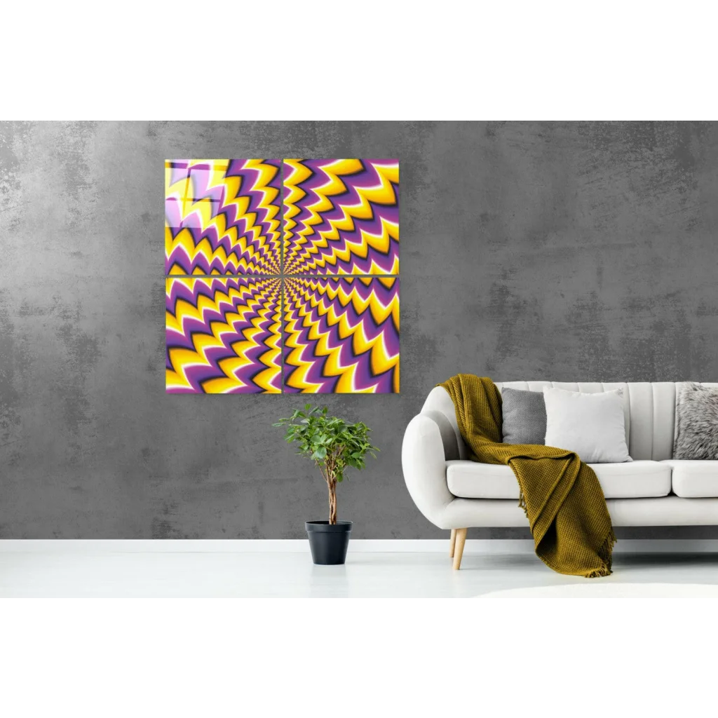 Zigzag Glass Wall Art Panel Set in Purple and Yellow | Contemporary Home Wall Art | vintageantiquesgifts.com