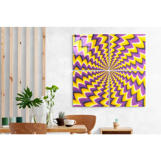 Vibrant purple yellow zigzag glass wall art panel set