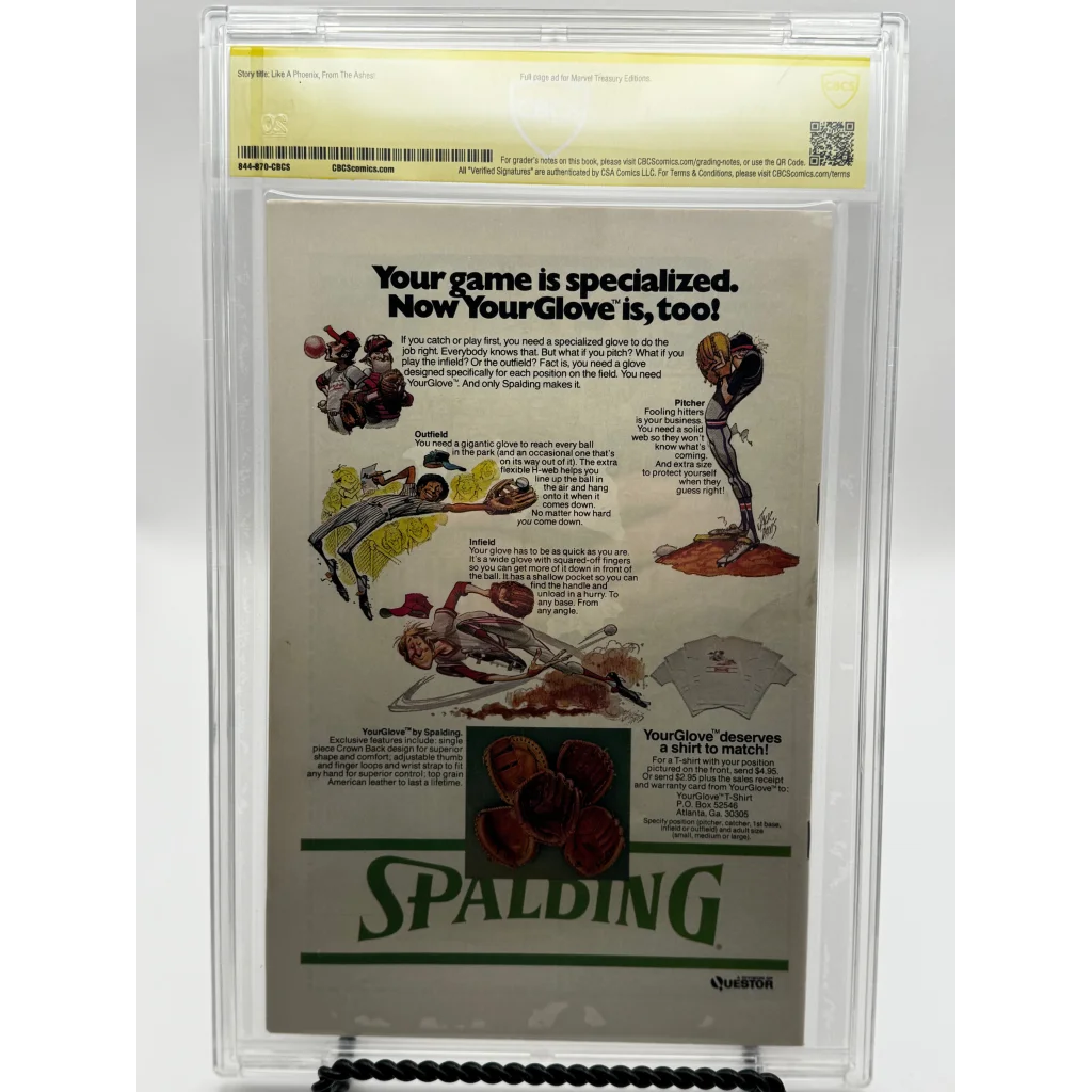 Vintage Spalding glove ad with Dave Cockrum yellow label comic art