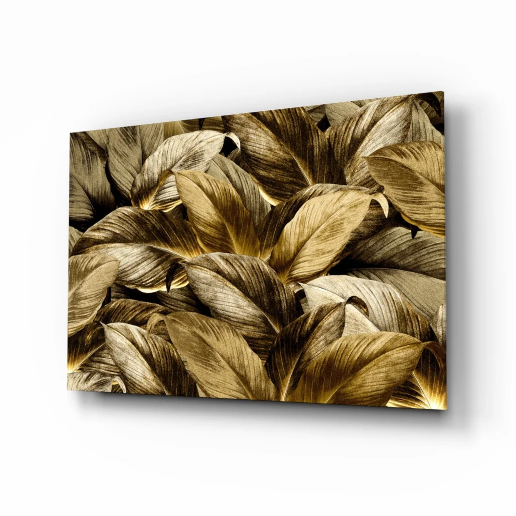 Stunning Golden Leaves Glass Wall Art Canvas Print | Insigneart USA | vintageantiquesgifts.com