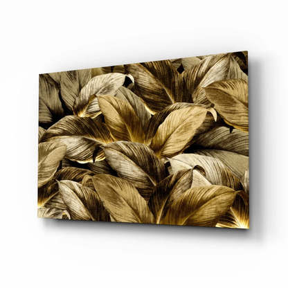 Stunning Golden Leaves Glass Wall Art Canvas Print | Insigneart USA | vintageantiquesgifts.com