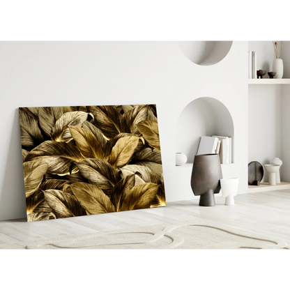 Stunning Golden Leaves Glass Wall Art Canvas Print | Modern Wall Art Decor | vintageantiquesgifts.com