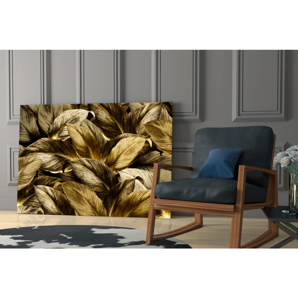 Stunning golden leaves glass wall art canvas print