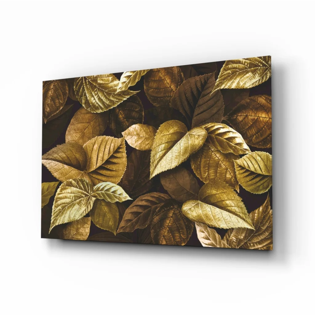 Golden Leaves Canvas Wall Art with Dark Background | Insigneart USA | vintageantiquesgifts.com
