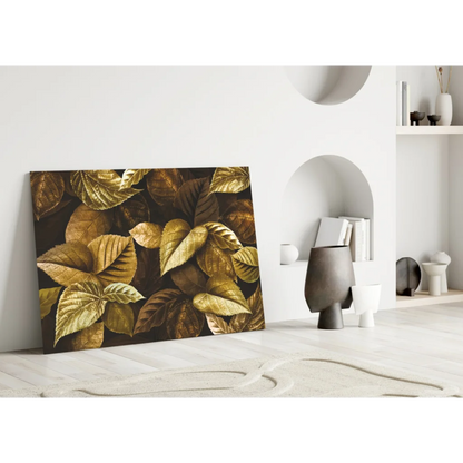 Golden Leaves Canvas Wall Art with Dark Background | Modern Wall Art Decor | vintageantiquesgifts.com