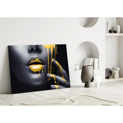 Golden Drip Abstract Portrait Wall Art Canvas | Modern Wall Art Decor | vintageantiquesgifts.com