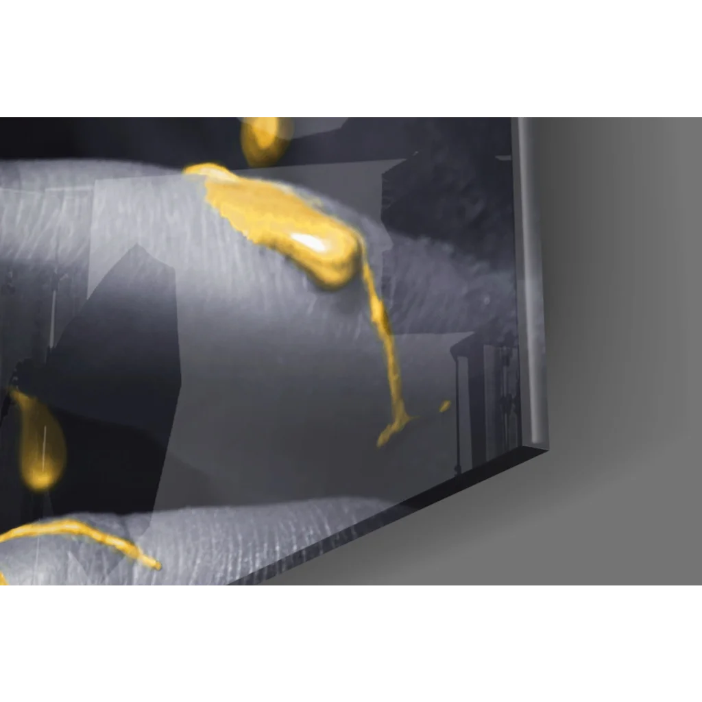 Sleek dark gray metallic-framed Golden Drip abstract wall art canvas