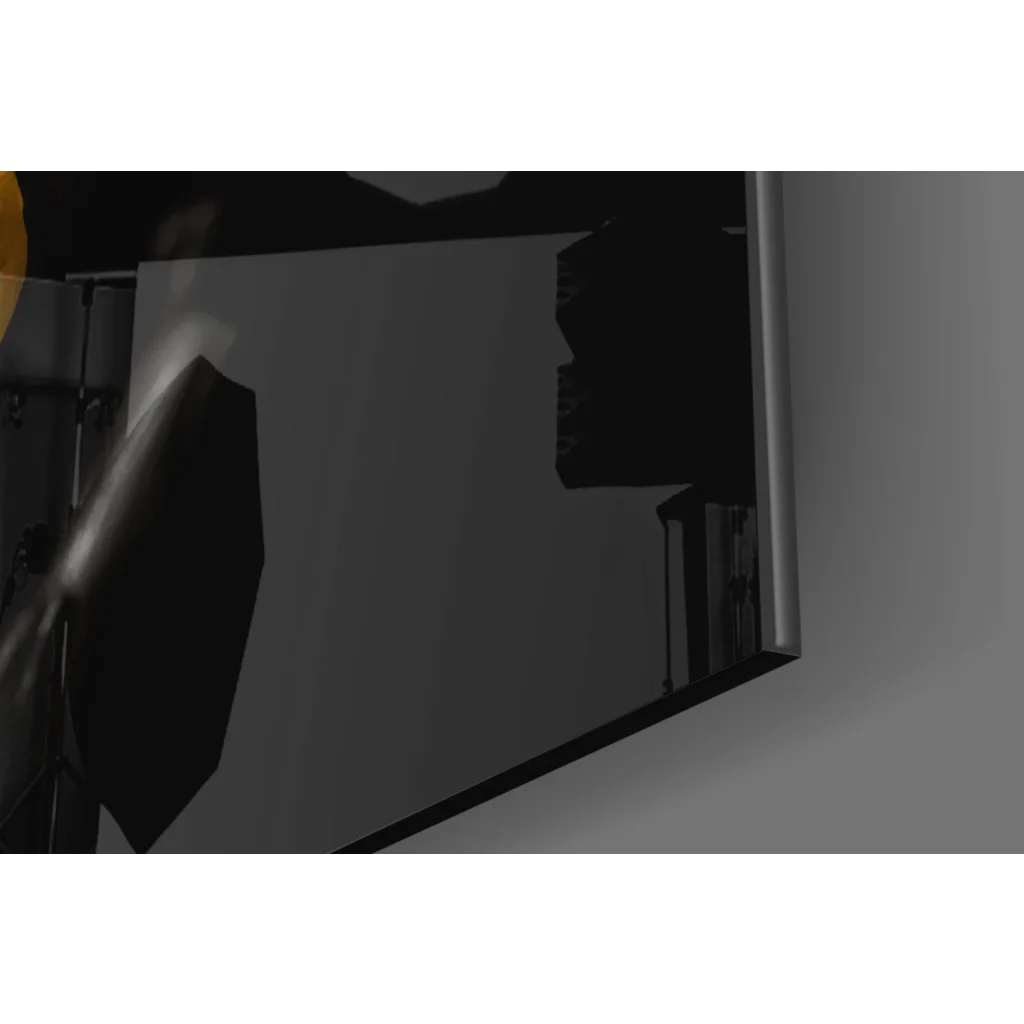 Bold gold drip portrait on black monitor frame wall art