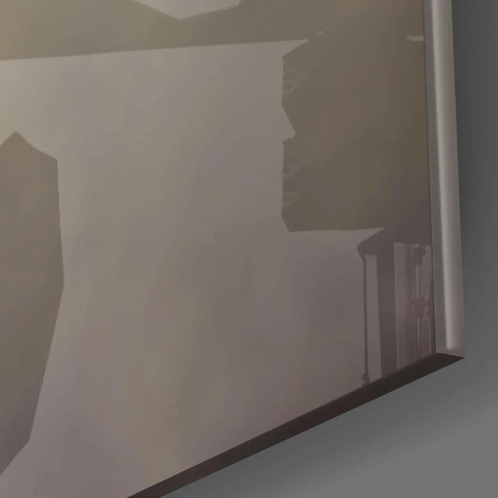 Silver mirror with black frame in Yellow Skull Purple Smoke glass wall art