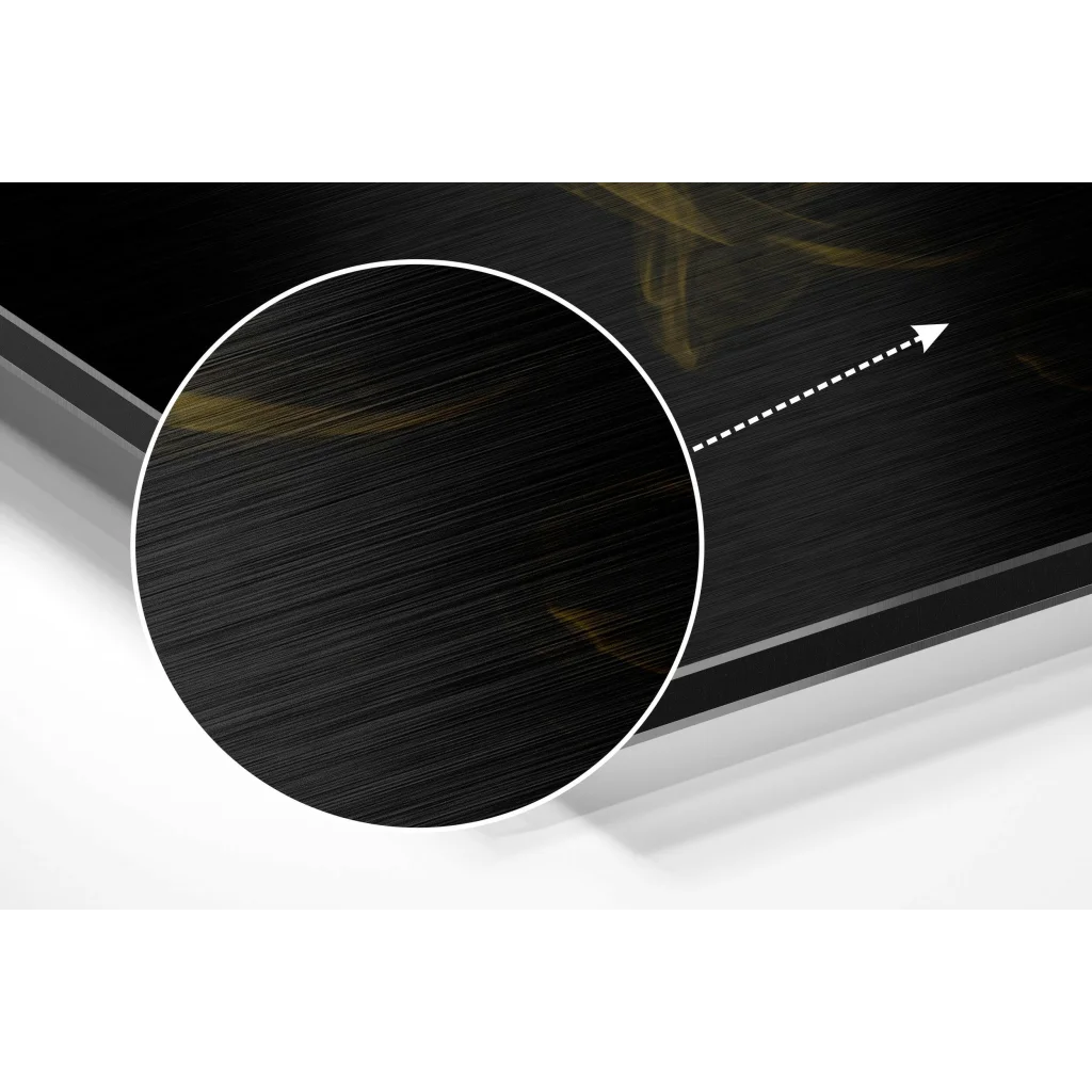 Black brushed aluminium dibond wall art with gold accents
