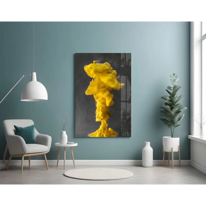 Explosive Yellow Ink Glass Wall Art Canvas Print | Contemporary Home Wall Art | vintageantiquesgifts.com