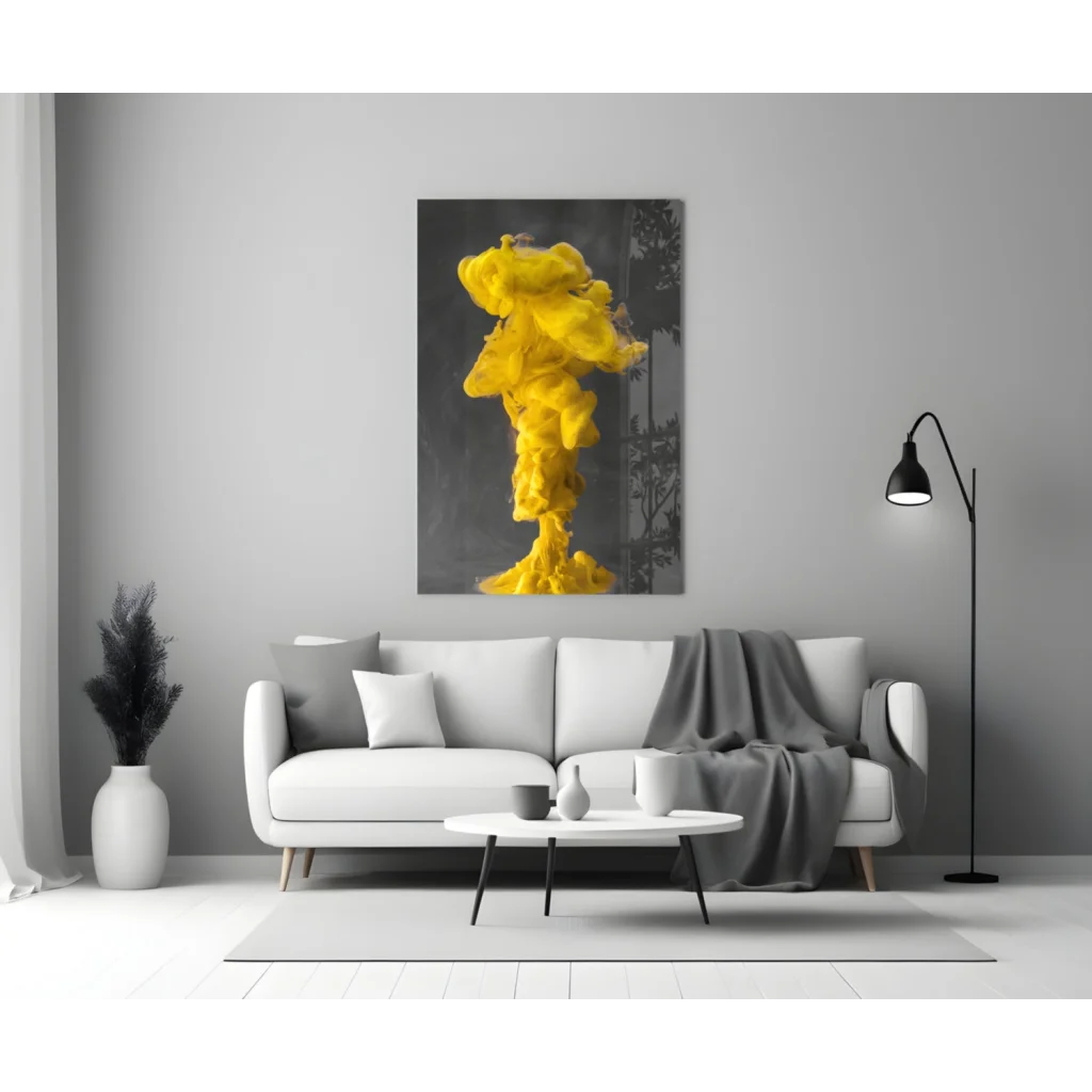 Explosive Yellow Ink Glass Wall Art Canvas Print | Modern Wall Art Decor | vintageantiquesgifts.com