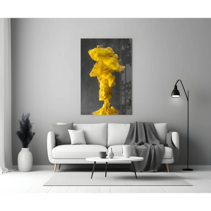 Explosive Yellow Ink Glass Wall Art Canvas Print | Modern Wall Art Decor | vintageantiquesgifts.com