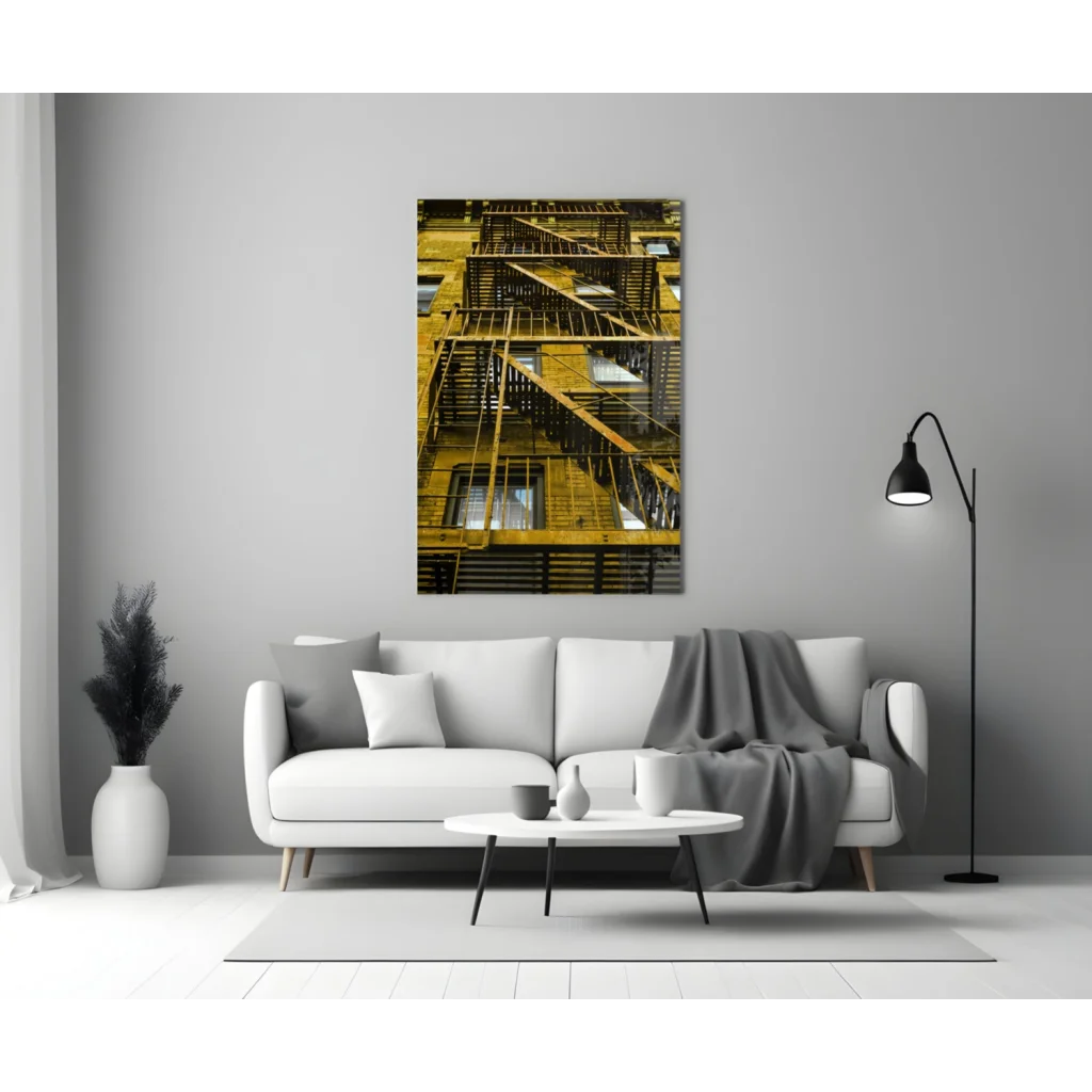 Vintage Fire Escape Glass Wall Art Print Urban Architecture | Modern Wall Art Decor | vintageantiquesgifts.com
